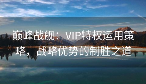 巅峰战舰：VIP特权运用策略，战略优势的制胜之道
