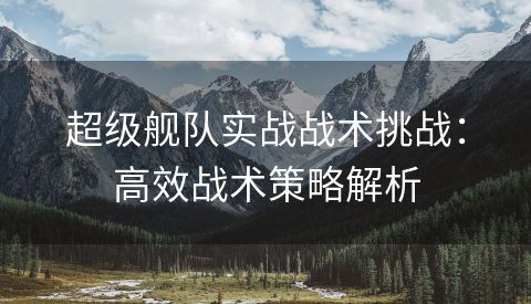 超级舰队实战战术挑战：高效战术策略解析