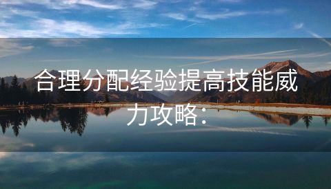 合理分配经验提高技能威力攻略：