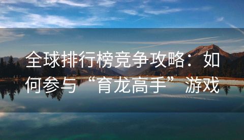 全球排行榜竞争攻略：如何参与“育龙高手”游戏