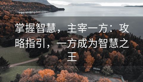掌握智慧，主宰一方：攻略指引，一方成为智慧之王
