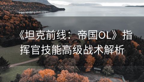  《坦克前线：帝国OL》指挥官技能高级战术解析