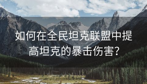 如何在全民坦克联盟中提高坦克的暴击伤害？