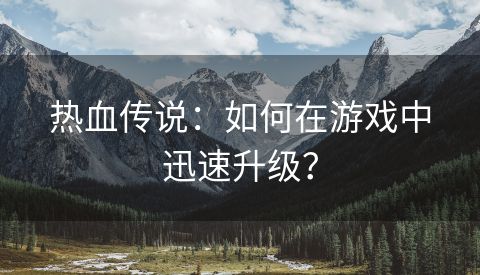 热血传说：如何在游戏中迅速升级？