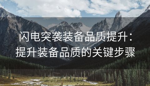 闪电突袭装备品质提升：提升装备品质的关键步骤