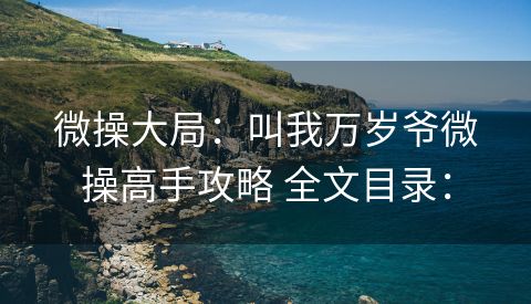 微操大局：叫我万岁爷微操高手攻略 全文目录：