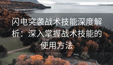闪电突袭战术技能深度解析：深入掌握战术技能的使用方法