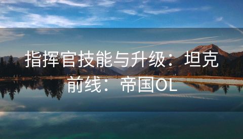 指挥官技能与升级：坦克前线：帝国OL