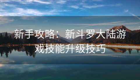 新手攻略：新斗罗大陆游戏技能升级技巧