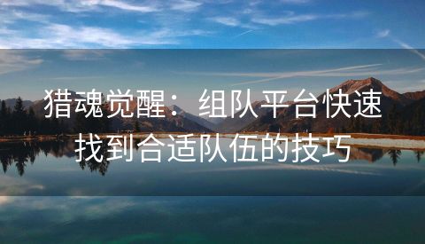猎魂觉醒：组队平台快速找到合适队伍的技巧