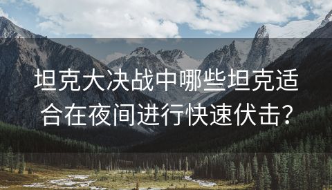 坦克大决战中哪些坦克适合在夜间进行快速伏击？