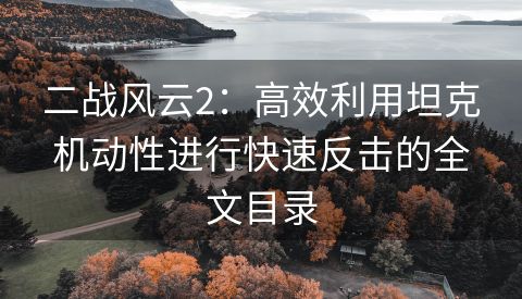 二战风云2：高效利用坦克机动性进行快速反击的全文目录