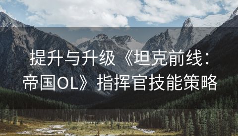 提升与升级《坦克前线：帝国OL》指挥官技能策略