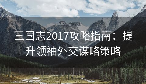 三国志2017攻略指南：提升领袖外交谋略策略