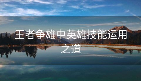 王者争雄中英雄技能运用之道
