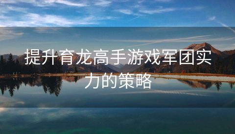 提升育龙高手游戏军团实力的策略