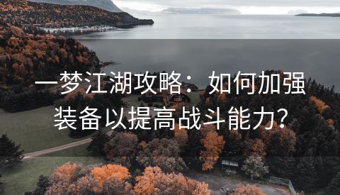 一梦江湖攻略：如何加强装备以提高战斗能力？