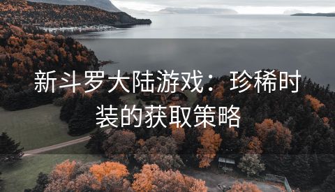 新斗罗大陆游戏：珍稀时装的获取策略