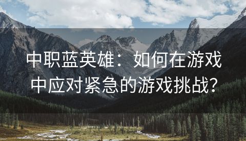 中职蓝英雄：如何在游戏中应对紧急的游戏挑战？