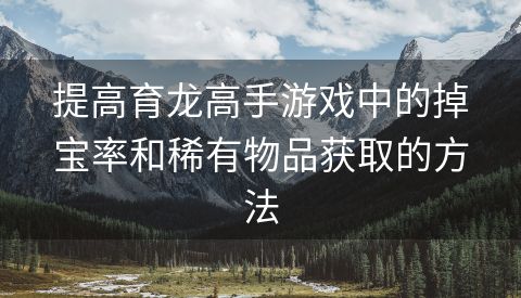提高育龙高手游戏中的掉宝率和稀有物品获取的方法