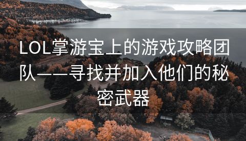 LOL掌游宝上的游戏攻略团队——寻找并加入他们的秘密武器