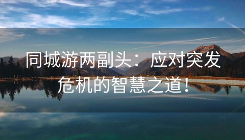 同城游两副头：应对突发危机的智慧之道！