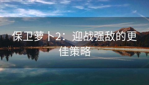 保卫萝卜2：迎战强敌的更佳策略