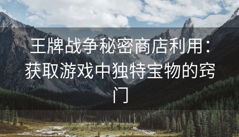 王牌战争秘密商店利用：获取游戏中独特宝物的窍门