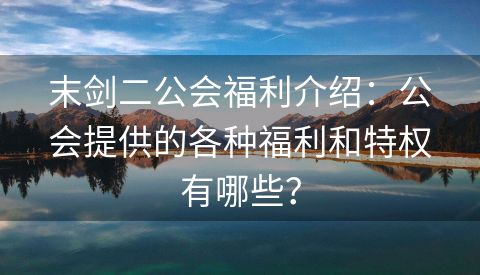 末剑二公会福利介绍：公会提供的各种福利和特权有哪些？