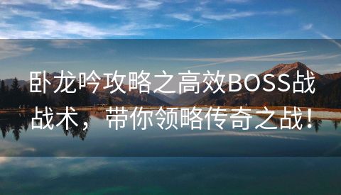 卧龙吟攻略之高效BOSS战战术，带你领略传奇之战！