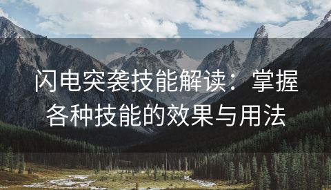闪电突袭技能解读：掌握各种技能的效果与用法