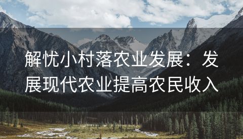 解忧小村落农业发展：发展现代农业提高农民收入