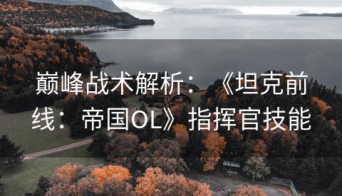 巅峰战术解析：《坦克前线：帝国OL》指挥官技能