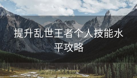 提升乱世王者个人技能水平攻略