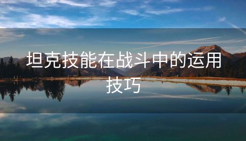 坦克技能在战斗中的运用技巧
