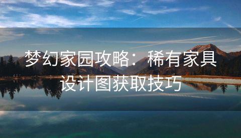 梦幻家园攻略：稀有家具设计图获取技巧