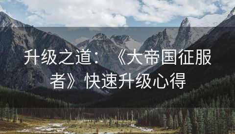 升级之道：《大帝国征服者》快速升级心得