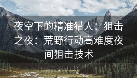 夜空下的精准猎人：狙击之夜：荒野行动高难度夜间狙击技术