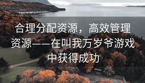 合理分配资源，高效管理资源——在叫我万岁爷游戏中获得成功