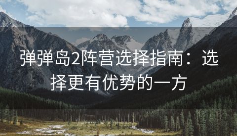 弹弹岛2阵营选择指南：选择更有优势的一方
