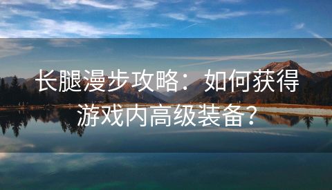 长腿漫步攻略：如何获得游戏内高级装备？