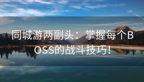 同城游两副头：掌握每个BOSS的战斗技巧！