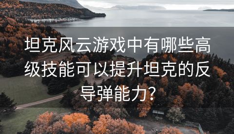 坦克风云游戏中有哪些高级技能可以提升坦克的反导弹能力？