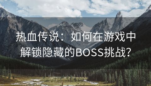 热血传说：如何在游戏中解锁隐藏的BOSS挑战？