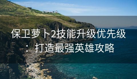 保卫萝卜2技能升级优先级：打造最强英雄攻略
