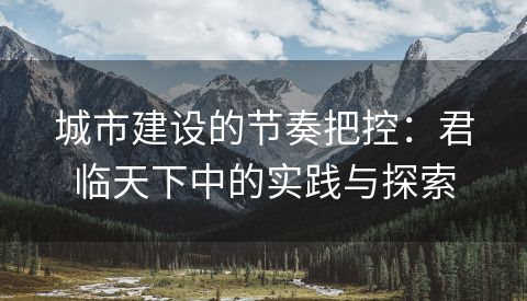 城市建设的节奏把控：君临天下中的实践与探索