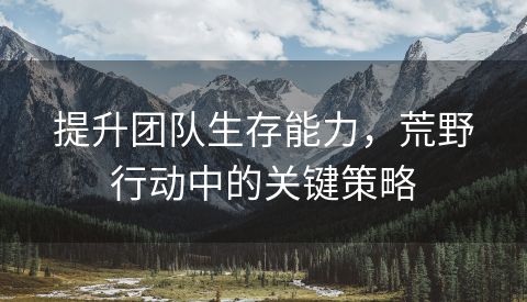 提升团队生存能力，荒野行动中的关键策略