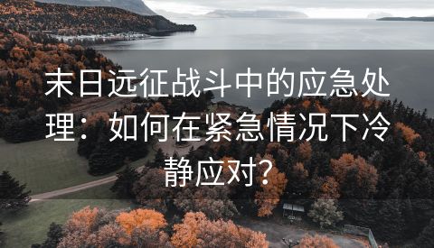 末日远征战斗中的应急处理：如何在紧急情况下冷静应对？