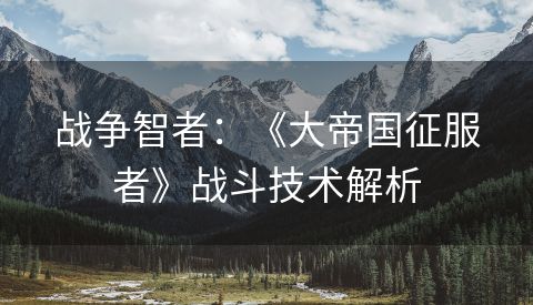 战争智者：《大帝国征服者》战斗技术解析