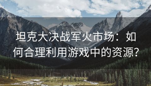 坦克大决战军火市场：如何合理利用游戏中的资源？